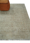 5x7 Fine Hand Knotted Beige and Brown Traditional Style Antique Wool and Silk Rug