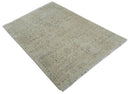 5x7 Fine Hand Knotted Beige and Brown Traditional Style Antique Wool and Silk Rug