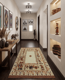 5x7 Flatwoven Ivory and Beige Wool Hand Knotted Southwestern Gabbeh Rug