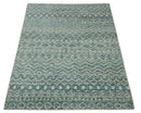 5x7 Teal and Beige Hand knotted southwestern Tribal trellis recycled Art Silk rug