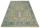 Tree of life Beige and Blue Traditional Hand Knotted Multi Size Wool Area Rug