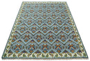 Charcoal And Blue Traditional Hand Knotted Multi Size Wool area Rug