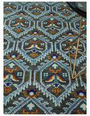 Charcoal And Blue Traditional Hand Knotted Multi Size Wool area Rug