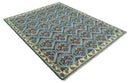 Charcoal And Blue Traditional Hand Knotted Multi Size Wool area Rug