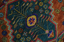Hand Knotted Rust and Blue Traditional Floral Multi Size Wool Area Rug