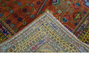 Hand Knotted Rust and Blue Traditional Floral Multi Size Wool Area Rug