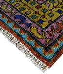 Hand Knotted Rust and Blue Traditional Floral Multi Size Wool Area Rug