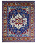 Blue and Rust Hand Knotted Traditional Heriz Multi Size wool Area Rug