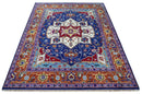 Blue and Rust Hand Knotted Traditional Heriz Multi Size wool Area Rug