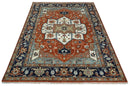 Hand Knotted Blue and Rust Traditional Heriz Multi Size Wool Area Rug