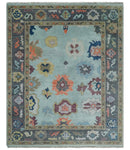 Custom Made Blue and Gray Hand Knotted Traditional Oushak Wool Area Rug