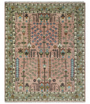 Pink, Olive and Beige Traditional Vintage Heriz Serapi Wool Rug