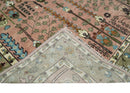Pink, Olive and Beige Traditional Vintage Heriz Serapi Wool Rug