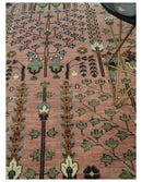 Pink, Olive and Beige Traditional Vintage Heriz Serapi Wool Rug