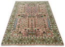 Pink, Olive and Beige Traditional Vintage Heriz Serapi Wool Rug
