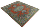 Hand Knotted Rust, Blue and Olive Traditional Antique Wool Rug