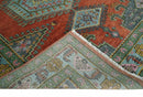 Hand Knotted Rust, Blue and Olive Traditional Antique Wool Rug