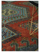 Hand Knotted Rust, Blue and Olive Traditional Antique Wool Rug