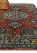 Hand Knotted Rust, Blue and Olive Traditional Antique Wool Rug