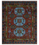 Hand Knotted Maroon and Blue Traditional Antique look Multi Size Wool Area Rug
