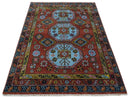 Hand Knotted Maroon and Blue Traditional Antique look Multi Size Wool Area Rug