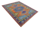 Hand Knotted Rust And Blue Traditional Multi Size Antique Wool Area Rug