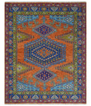 Hand Knotted Rust And Blue Traditional Multi Size Antique Wool Area Rug
