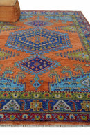 Hand Knotted Rust And Blue Traditional Multi Size Antique Wool Area Rug