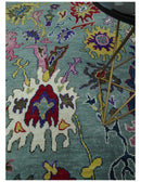 Vibrant colorful Gray And Ivory Hand Knotted Traditional Oushak wool Area Rug