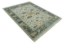 Beige and Gray Traditional Oriental Oushak Hand Knotted Wool Area Rug