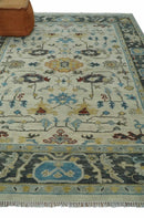 Beige and Gray Traditional Oriental Oushak Hand Knotted Wool Area Rug