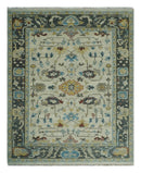 Beige and Gray Traditional Oriental Oushak Hand Knotted Wool Area Rug