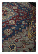 Maroon and Blue Hand Tufted Traditional Medallion Multi Size wool Area Rug
