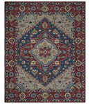 Maroon and Blue Hand Tufted Traditional Medallion Multi Size wool Area Rug
