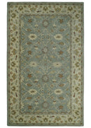 5x8 and 8x10 Blue and Beige Handmade Classic Vintage Design Wool Area Rug | TRDCP117TUF