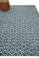 5X8 and 8x10 Contemporary Farmhouse Leaf's Hand Tufted Silver and Blue Loop Wool Rug