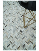 Modern Chevron Design Ivory and Silver Handmade Area Rug