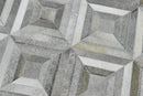 Genuine Leather Geometrical Design Handmade Silver and Gray Area Rug