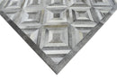 Genuine Leather Geometrical Design Handmade Silver and Gray Area Rug