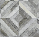 Genuine Leather Geometrical Design Handmade Silver and Gray Area Rug