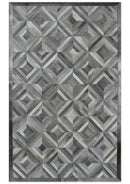 Genuine Leather Geometrical Design Handmade Silver and Gray Area Rug
