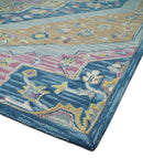 Traditional Blue and Camel Textured Loop Wool Hand Tufted Area Rug