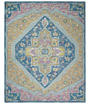 Traditional Blue and Camel Textured Loop Wool Hand Tufted Area Rug