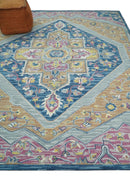 Traditional Blue and Camel Textured Loop Wool Hand Tufted Area Rug