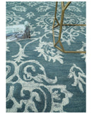 Hand Tufted Traditional Teal and Ivory Wool Area Rug