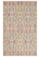 5x8 Beige, Rust, Ivory and Charcoal Geometrical Pattern Hand Tufted Wool Area Rug