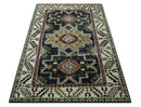 5x8 Black and Silver Traditional Heriz Hand Knotted wool area Rug