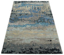 5x8 Blue and Gray Modern Abstract Hand Tufted Wool and Art Silk Area Rug