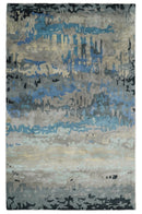 5x8 Blue and Gray Modern Abstract Hand Tufted Wool and Art Silk Area Rug