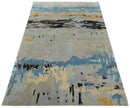 Blue and Silver Modern Abstract Hand Tufted Wool and Art Silk 5x8 Area Rug
